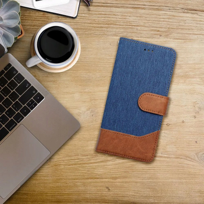 Këllëf libri xhins për iPhone 16 Plus, mbrojtje 360°, blu