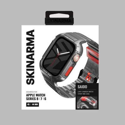Ремен со куќиште Skinarma Saido 2in1 за Apple Watch 45 44 mm, унибоди, проѕирен чадест