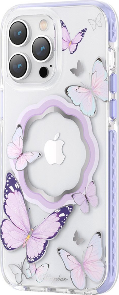 Maskë Kingxbar Butterfly Series MagSafe për iPhone 14 Plus, transparente, vjollcë