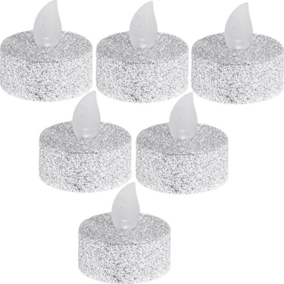 Set qirinj LED Tealight, 6 copë, me bateri, ngjyrë argjendi