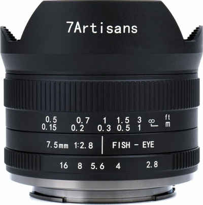 Objektiv fotografik 7Artisans 7.5mm F2.8 II Fisheye për Micro Four Thirds, i zi