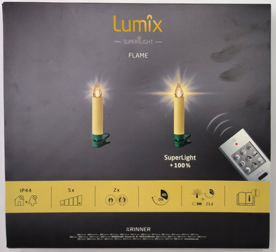 Drita LED për bredh Krinner Lumix SuperLight Flame, 12 copë, me telekomandë, krem