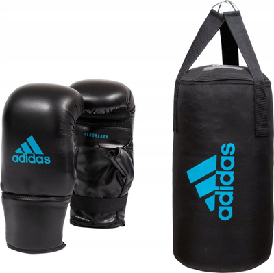 Set boksi Adidas për gra, doreza S M, thes 10 kg, i zi