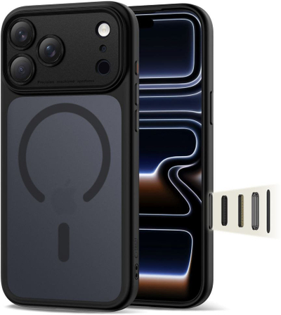 Maskë telefoni Tech-Protect Magpeak MagSafe CC iPhone 17 Pro, hybride TPU PC, mat, e zezë