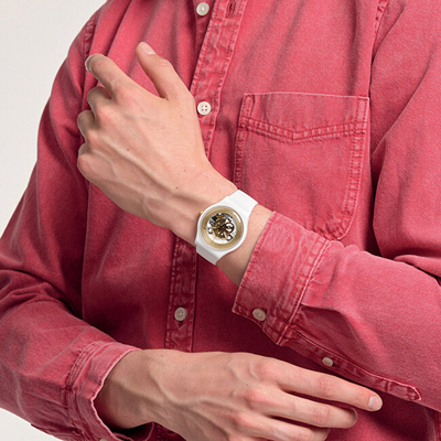 Orë dore Swatch Golden Rings White SO29W107, e bardhë