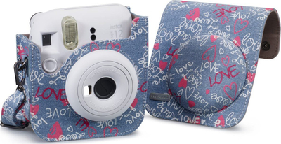 Çantë aparati Cullmann Rio Fit 120 Love për Instax Mini 12, me rrip shpatulle, dizajn xhins blu