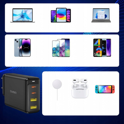 Karikues muri Choetech PD140W GaN, 2x USB C, 2x USB A, i zi