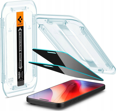 Xham mbrojtës Spigen Glass TR EZ Fit Privacy, 2 copa, për iPhone 16 Pro, transparent