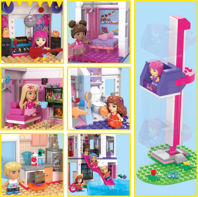 Lodër ndërtimi MEGA Barbie Color Reveal DreamHouse, 545 pjesë, 5 kukulla, shumëngjyrëshe