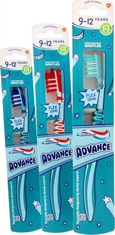 Furçë dhëmbësh për kalamaj Aquafresh Advance, 9–12 vjeç, shumëngjyrëshe
