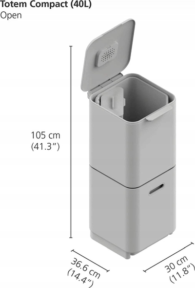 Koshi mbeturinash Joseph Joseph Totem, 40L, dy ndarje, çelik inox argjendtë