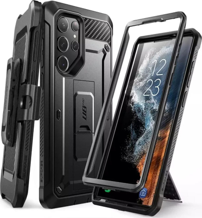 Kuti telefoni SUPCASE Unicorn Beetle Pro për Samsung Galaxy S23 Ultra, mbrojtje komplet, me kickstand dhe klips në rrip, ngjyrë e zezë