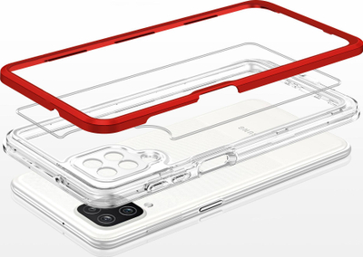 Mbrojtëse telefoni Clear 3n1 për Samsung Galaxy A12 5G, transparente me kornizë të kuqe