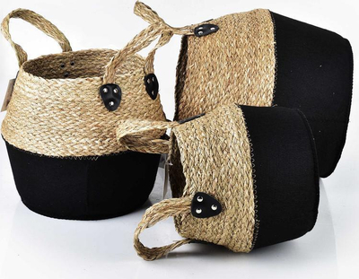 Set shporta Mondex Bali Boy, 3 copë, seagrass, ngjyrë natyrale e zezë