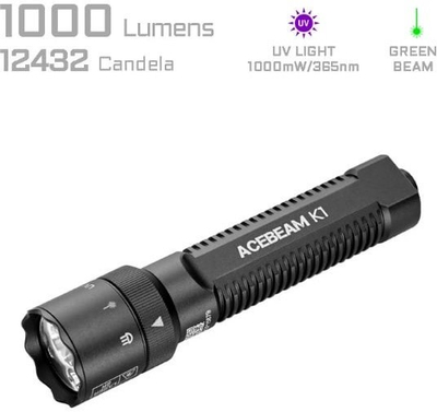 Elektrik dore AceBeam K1, 1000 lumen, EDC, dritë e bardhë lazer i gjelbër UV