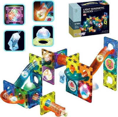 Lodër ndërtimi magnetike Woopie Light Magnetic Blocks, Marble Run, 49 pjesë, shumëngjyrëshe