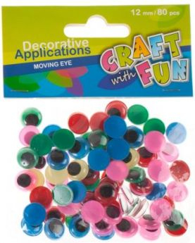 Sy dekorativë ngjitës Craft with Fun, 12 mm, set 80 copë, shumëngjyrësh