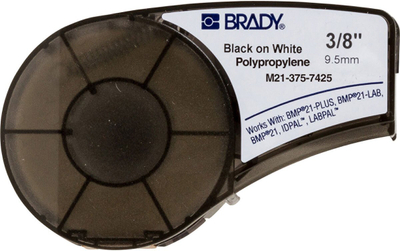 Shirit etiketimi Brady Polypropylene M21-375-7425, 9.5mm x 6.4m, tekst i zi në të bardhë