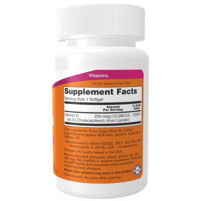 Vitamin D3 10,000 IU NOW Foods, 120 softgels
