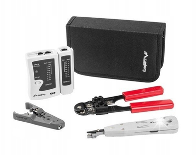 Set veglash rrjeti Lanberg LAN RJ45, tester kabllosh, krimpuese me stripues, i zi