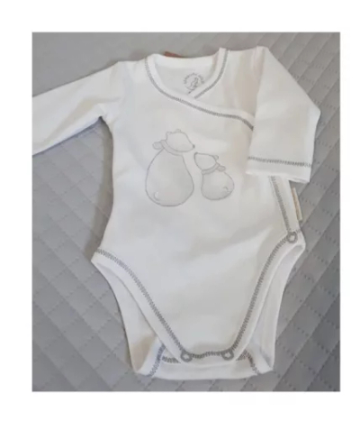 Body për bebe Kenguru Gold Benkica, 100% pambuk organik, mëngë të gjata, ngjyrë krem