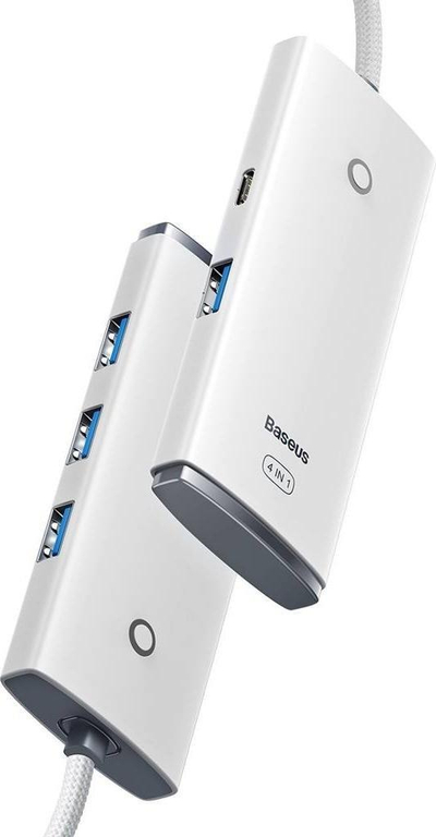 Adapter USB Baseus WKQX030002, USB 3.0 me 4 porta, kabllo 25 cm, i bardhë