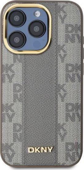 Mbulesë telefoni DKNY për iPhone 15 Pro Max, MagSafe, lëkurë sintetike me katrorë, bezhë