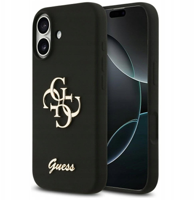 Mbulesë telefoni Guess 4G Silicone Script Big Metal Logo, për iPhone 17, silikoni, e zezë