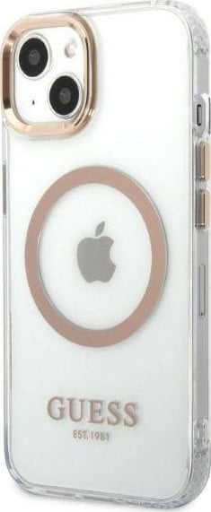 Mbështjellës telefoni Guess MagSafe për iPhone 13, transparent, me detaje ari