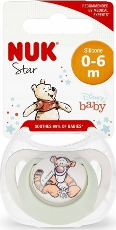 Biberon qetësues NUK Star Tigger, silikon, 0-6 mujsh