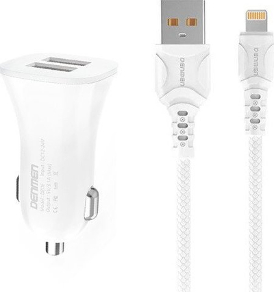 Karikues makine Denmen DZ06L, 3.1A 15W, 2x USB me kabllo Lightning, i bardhë