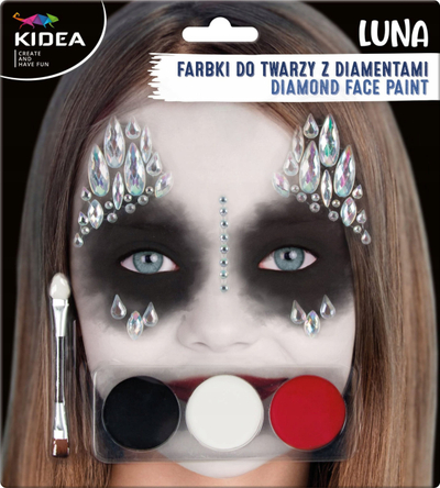Set boje për fytyrë Kidea Luna With Diamonds, 3 ngjyra, me gurë zbukurues, shumëngjyrësh