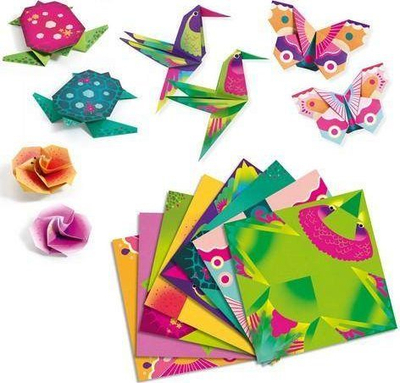 Set origami Djeco Tropics, fletë shumëngjyrëshe, motive tropikale