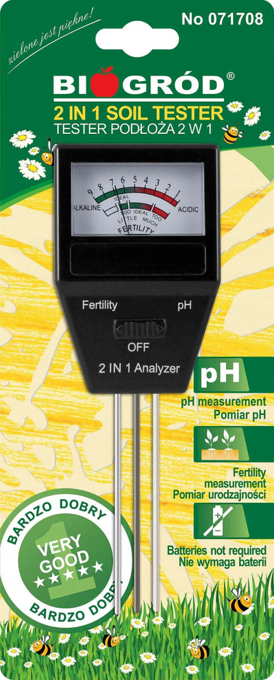 Matës toke Biogród 2 në 1 Soil Tester, pH edhe pjellori, analog, i zi