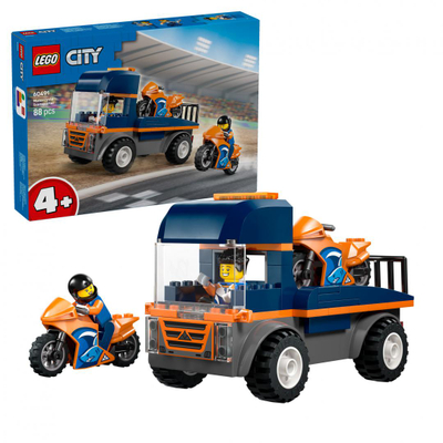 Set LEGO City Transport Wagon For Motorbikes 60491, kamion me rimorkio, për fëmijë