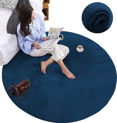 Tapet rrumbullak Rabbit Strado, 100x100 cm, imitim leshi lepuri, blu Royal Navy