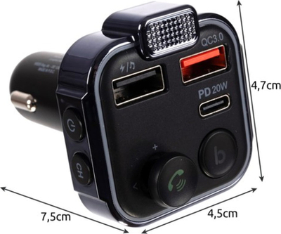 Transmetues Bluetooth për makinë XtrobB QC3.0, PD 20W, i zi