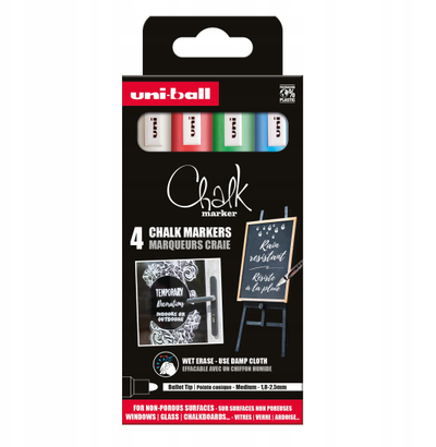 Marker shkumësi UNI-BALL PWE-5M, set 4 ngjyra, majë konike mesatare, rezistent ndaj shiut