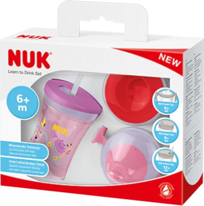 Сет чаша за учење NUK Learn to Drink за деца, без истекување, розова