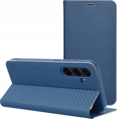 Kapak libri Luna Book Carbon për Xiaomi Redmi Note 14 4G, me efekt karbon, blu