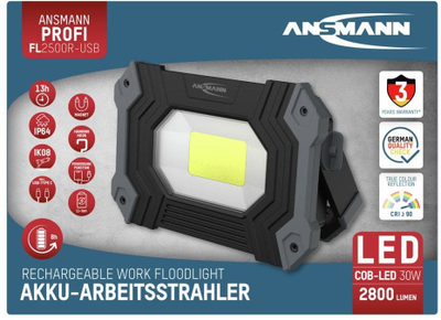 Prozhektor pune LED ANSMANN FL2500R, 2800 lm, i rikarikueshëm, i zi