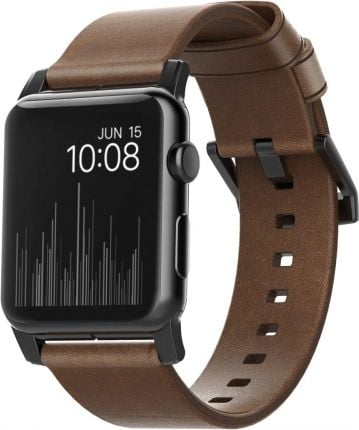 Rrip ore Nomad Modern Leather Strap për Apple Watch 42mm/44mm, lëkurë kafe me konektor të zi