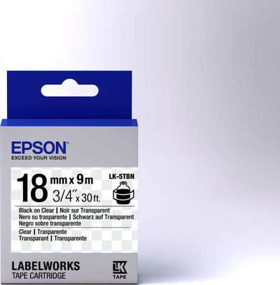 Etiketë printeri Epson LK-5TBN, 18mm, 9m, e zezë/transparente