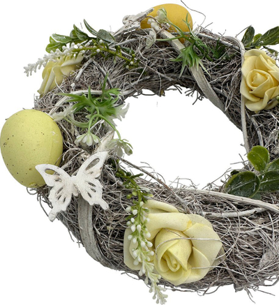 Kurorë zbukuruese Saska Gift and Decor, 24cm, Pashke me flutura edhe vezë, shumëngjyrëshe