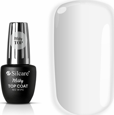 Llak thonjsh top coat Silcare Milky No Wipe, 9ml, efekt qumështi, transparent