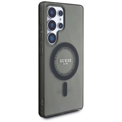 Këllëf telefoni Guess GUHMS25LPFTDTEK për Samsung S25 Ultra, magnetik IML, me gurë Rhinestones, i zi