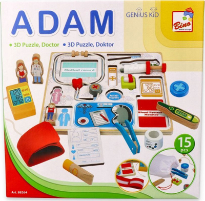 Puzzle druri 3D Bino Doctor, 29.5 x 29.5 cm, set mjeku, shumëngjyrësh