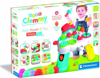Tavolinë shqisore për kalamaj Clementoni Clemmy Sensory, me blloqe të buta, e larshme, shumëngjyrëshe
