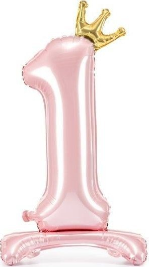 Balon qëndrus PartyDeco numri 1, 84cm, rozë e çelët