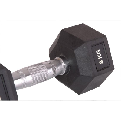 Hantel Eb Fit Rubber Coated Hex, 8 kg, gize, e zezë